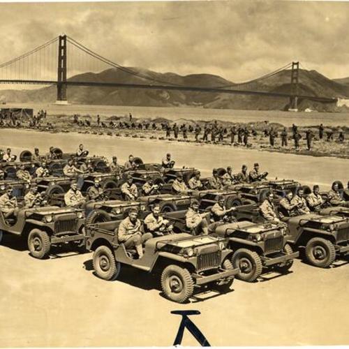 [Soldiers sitting in jeeps at the Presidio]