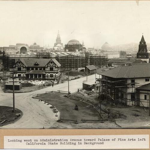 Looking west on Administration Avenue toward Palace of Fine Arts, left. California State Building in background