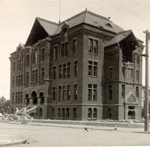 [Girls' High School, located on Scott Street, damaged by the earthquake and fire of 1906]
