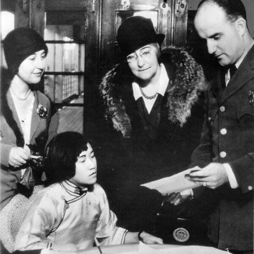 [Donaldina Cameron with author Carol Green Wilson, immigration inspector J. R. McGrath, and Choie Lee]