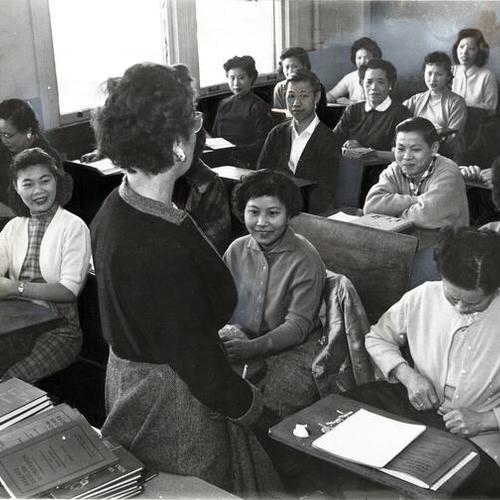 [Classroom of students at a Chinatown school]