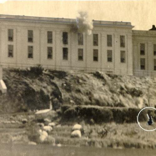 [Rifle grenade bursting on Alcatraz Prison cell block during a 3 day prisoner revolt in May, 1946]