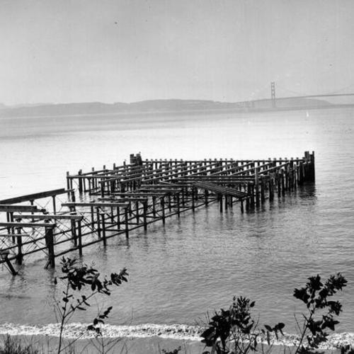 [The dock at old Camp Reynolds with the Golden Gate behind]