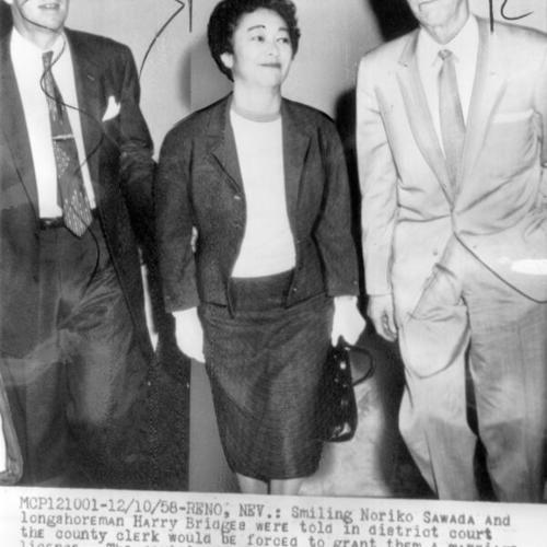 [Harry Bridges and his fiancee Nikki Sawada after they were granted a marriage license]