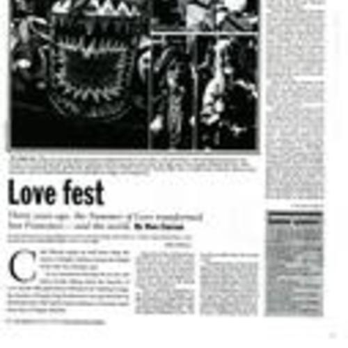 "Love Fest, Thirty Years Ago, the Summer of Love Transformed San Francisco- and the World", San Francisco Bay Guardian, 1997, 1 of 2