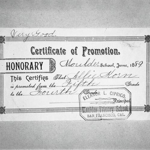 [Moulder School certificate (1889)]