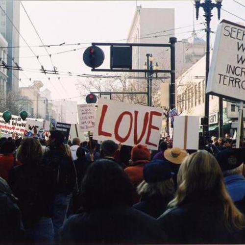 [Anti-Iraq war protest march on Market street]