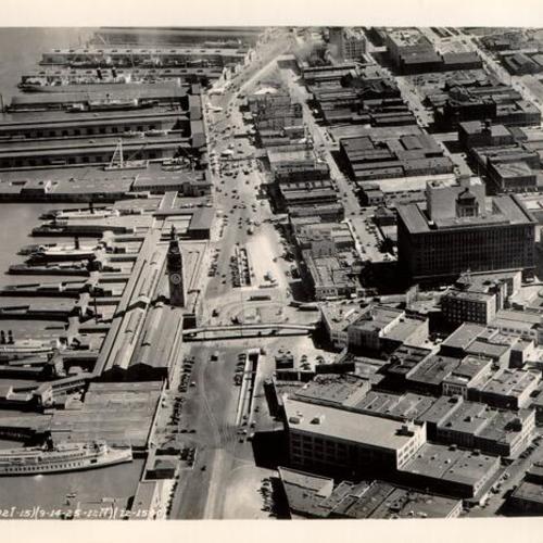 [Aerial view of Ferry Building and surrounding area]