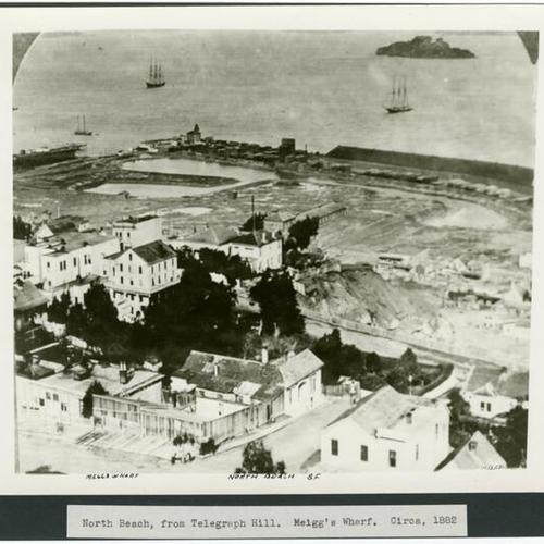 North Beach, from Telegraph Hill. Meigg's Wharf. Circa, 1882