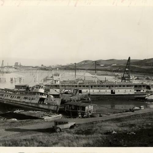 [River boats "Modoc" and "Apache"  abandoned at Hunters Point after having been taken out of service]