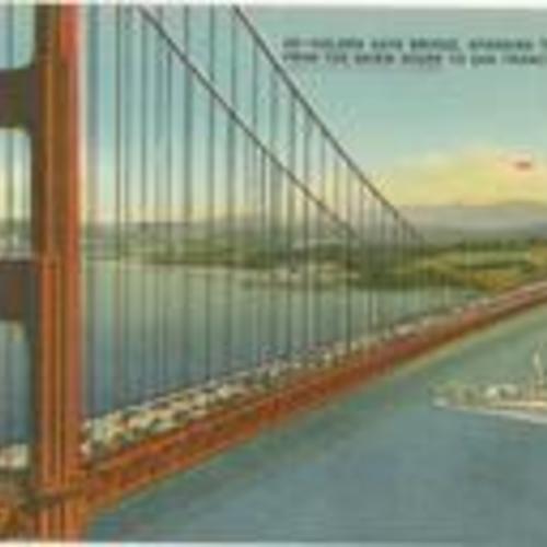 [Golden gate Bridge, Spanning the Golden Gate, From the Marin Shore to San Francisco, California]