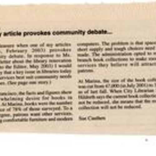 Library article provokes community debate