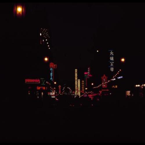 Chinatown lights at night on Grant and Washington Streets
