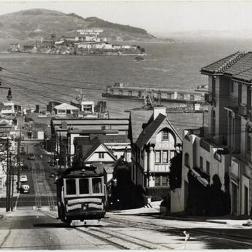 [Looking down Hyde Street towards Alcatraz]