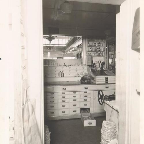 [Interior of Shumate's Pharmacy at the corner of 19th Avenue and Taraval Street]