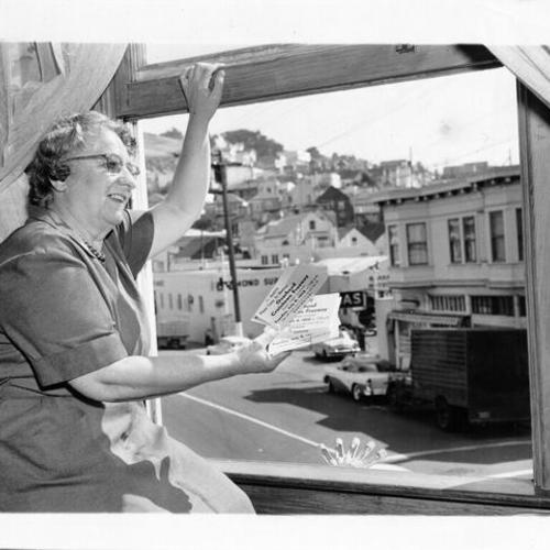 [Mrs. J. C. Baxter 7/3/1958.  Freeway Fight.  Overlooking Diamond Street in Glen Park]