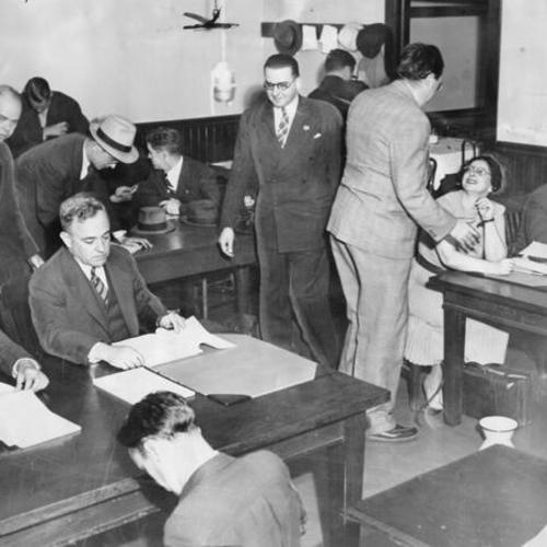 [Hearing room on Angel Island where Harry Bridges deportation case was held]