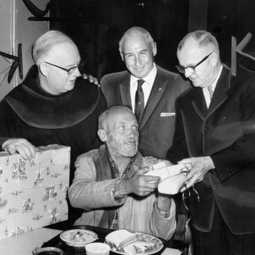 [Unexpected gifts shower down on William Vagnoni, an itinerant, who became the 5 millionth person to receive a free meal at St. Anthony's Dining Room]