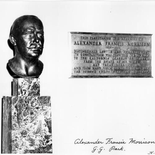 [Bust of Alexander Francis Morrison and accompanying plaque]