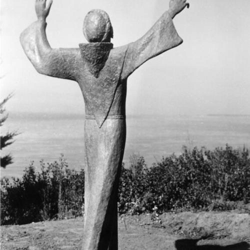 [Seven foot bronze statue of Saint Francis of Assisi by Frances Rich]
