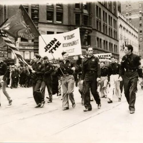 [Members of the Young Communist League marching during May Day Parade]