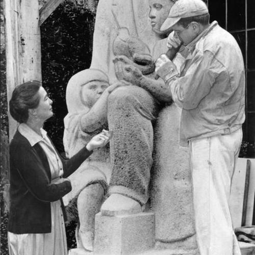 [Ruth Cravath and Mark Wasko with statue of Thomas Starr King]
