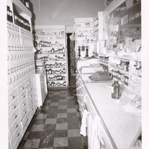[Interior of the Ace Drug Company at 1 Clement Street]