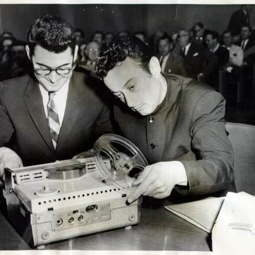 [Attorney Albert Bendich with comedian Lenny Bruce in court]