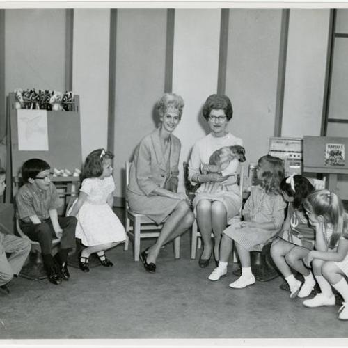 Dale Robbins with Miss Nancy on Romper Room television program