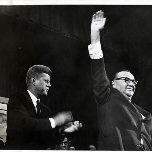 [Governor Edmund G. Brown and "democratic presidential nominee" John F. Kennedy]
