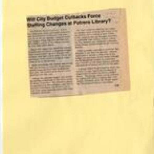 Will City Budget Cutbacks Force Staffing Changes at Potrero Library, Potrero View April 1989