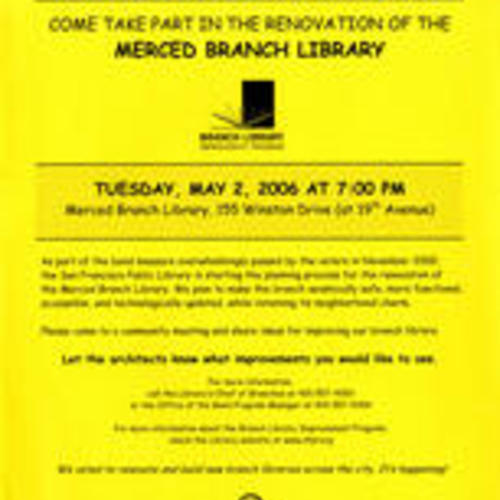 Attention Neighbors! Come take in part in the renovation of the Merced Branch Library flyer