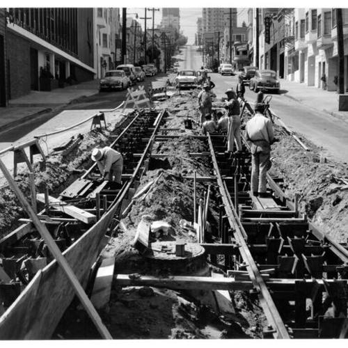 [Construction of cable car tracks at Hyde and Beach streets]