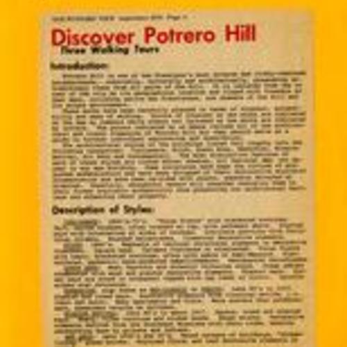 Discover Potrero Hill, Three Walking Tours, Potrero Hill Neighborhood Tours, September 1976