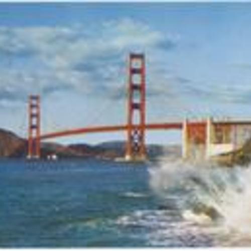 [Golden Gate Bridge with Shoreline and Waves]
