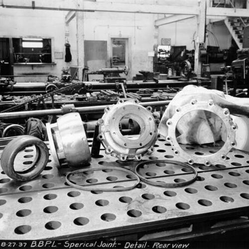 [Rear view of spherical joint pieces for Bay Bridge pipeline]