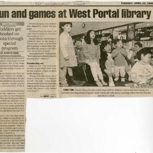 Fun and Games at West Portal Library; The Independent news article, 1996