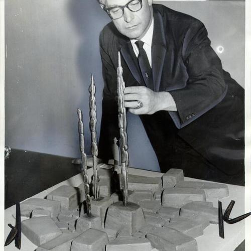[Bob Wilson and model of prize winning fountain]