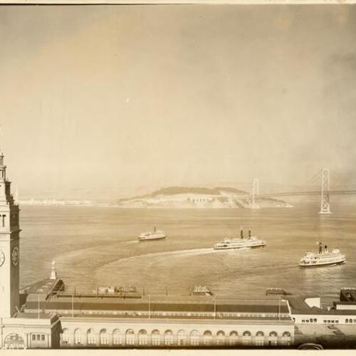 [View from near the Ferry Building with the Bay Bridge and Treasure Island in the background]