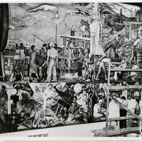 [Diego Rivera and his assistant working on a Pan American Unity Mural]