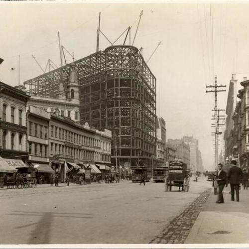 [Construction of Flood Building at Market and Powell streets]