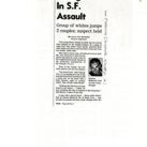 "Hate Crime Charged in S.F. Assault", SF Chronicle, June 10 1998, 1 of 2
