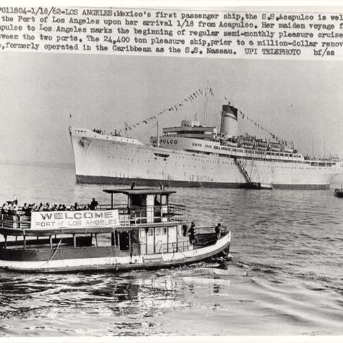 [The "S.S. Acapulco" is welcomed to the Port of Los Angeles]
