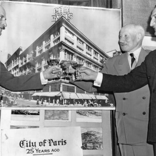 [Paul Verdier, President of City of Paris firm, toasting with Joseph Bearwald, director of the firm]