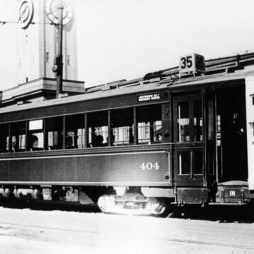 [Market Street Railway Company 35 line streetcar at Embarcadero Terminal]