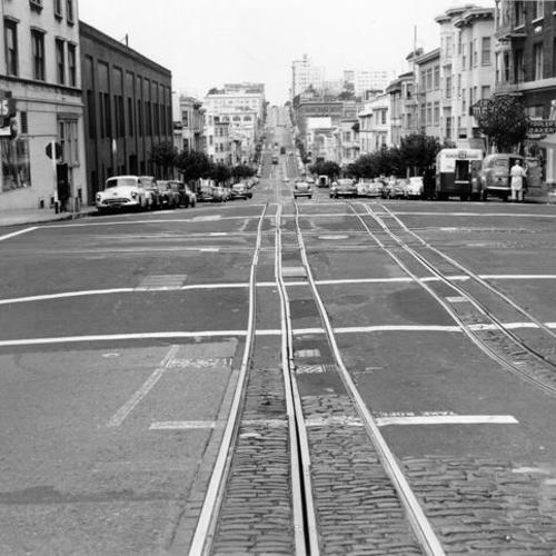 [California Street at Hyde, south track looking west]