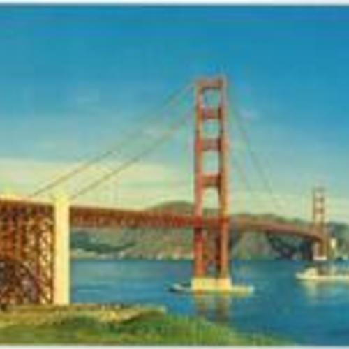 [Golden Gate Bridge with Ship Passing Beneath]
