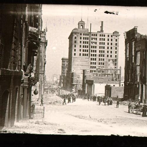 [Merchants' Exchange Building, at 431 California between Sansome and Montgomery streets, destroyed by the 1906 earthquake and fire]