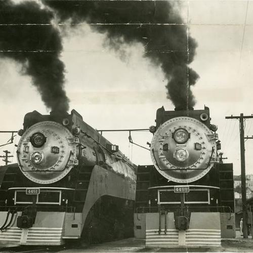 [Two Southern Pacific trains]