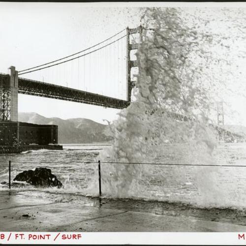 [Waves crashing against the sea wall at Fort Point]